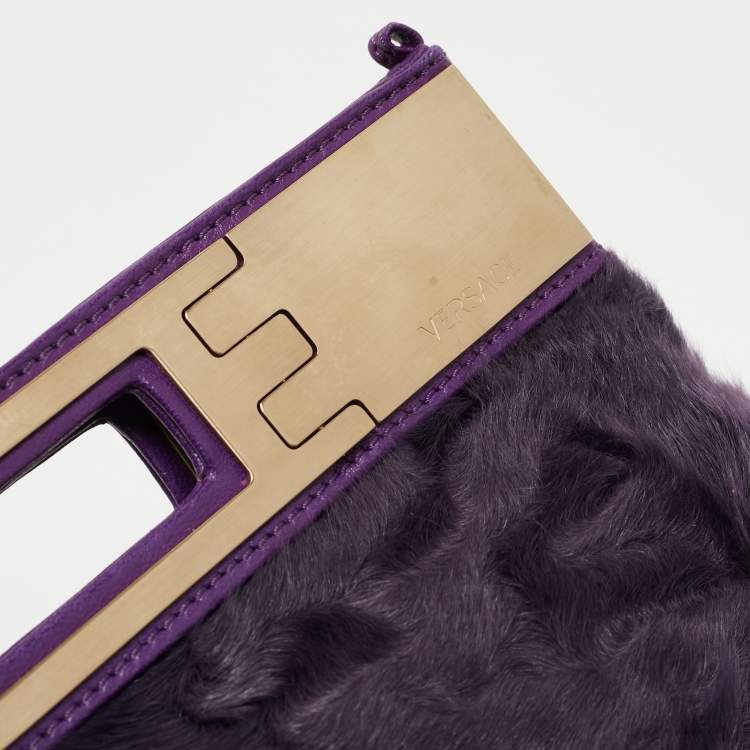 مملوكة مسبقًا Versace Purple Pony Hair and Leather Metal Clutch