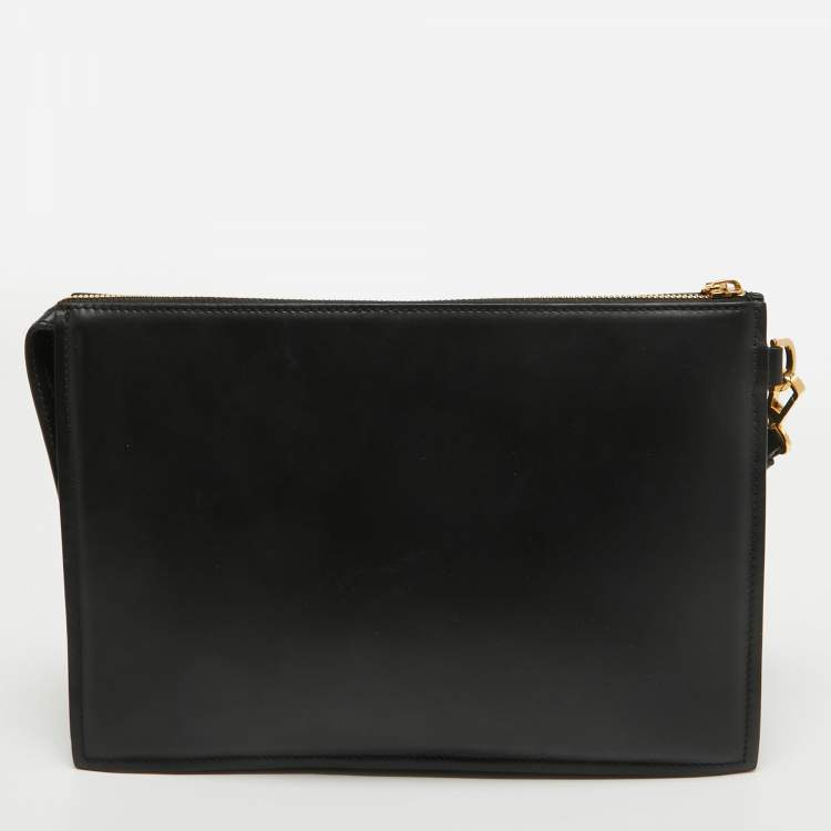 Pre Owned Versace Black Leather Medusa Head Wristlet Clutch