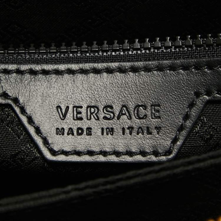 Pre Owned Versace Black Leather Medusa Head Wristlet Clutch