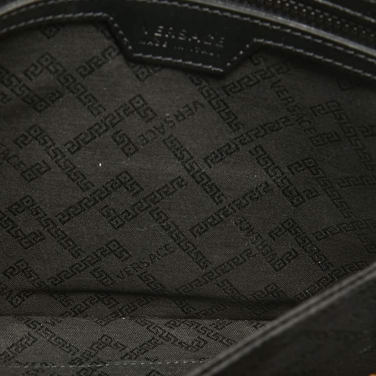 Pre Owned Versace Black Leather Medusa Head Wristlet Clutch