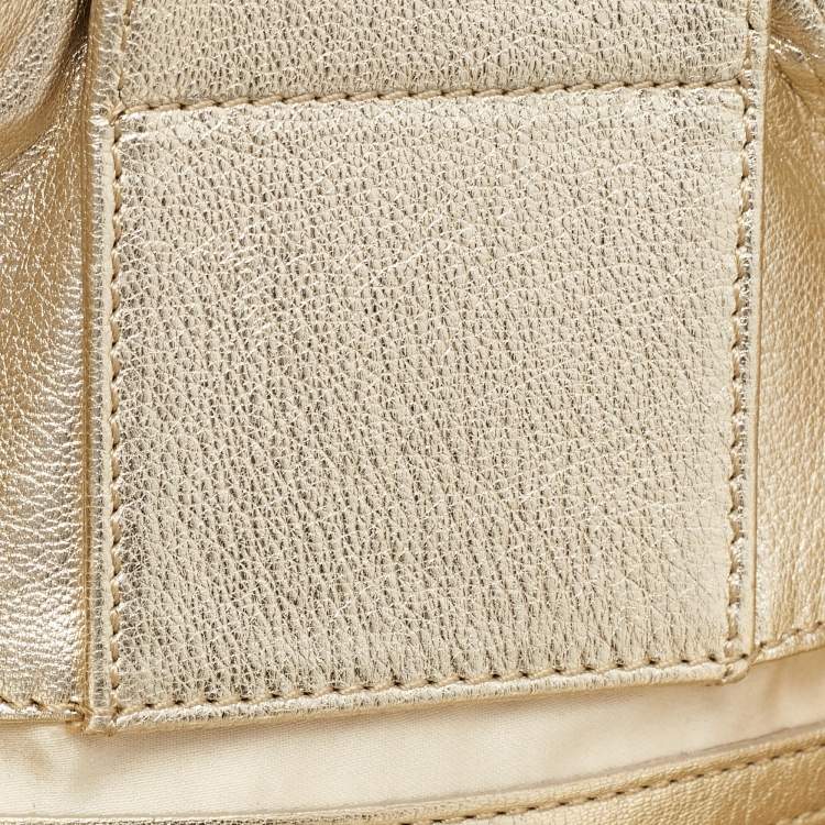 Pre Owned Versace Gold Woven Leather V Crystals Bag