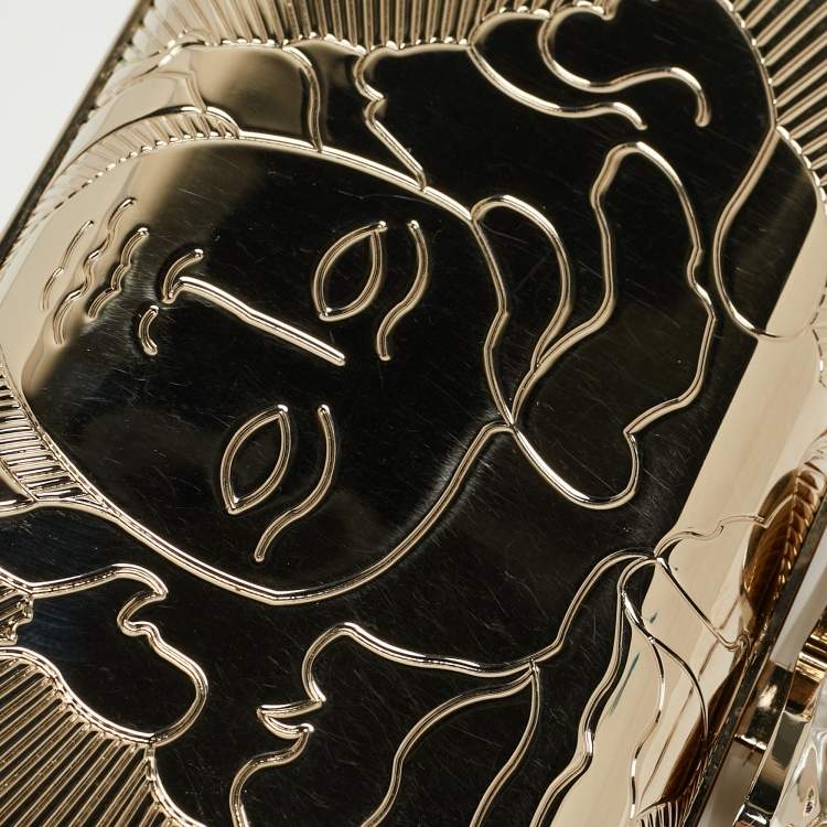 Pre Owned Versace Gold Metal Medusa Lock Chain Clutch