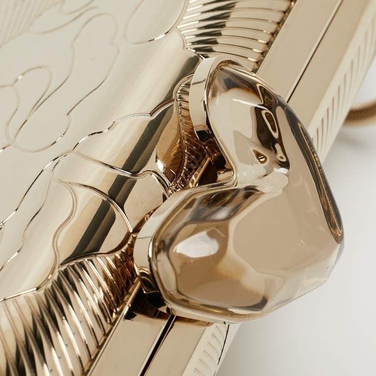 Pre Owned Versace Gold Metal Medusa Lock Chain Clutch
