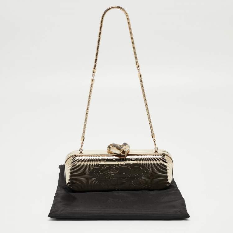 Pre Owned Versace Gold Metal Medusa Lock Chain Clutch