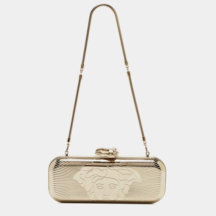 Pre Owned Versace Gold Metal Medusa Lock Chain Clutch