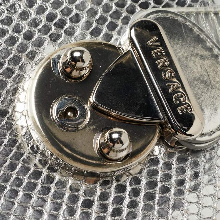 Pre Owned Versace Silver Snakeskin Snap Out Of It Satchel