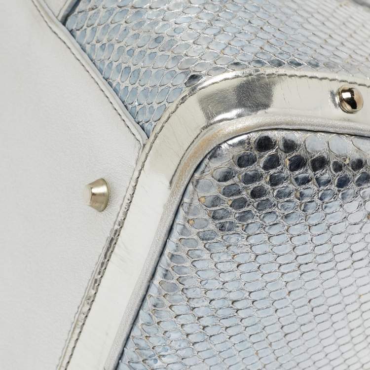 Pre Owned Versace Silver Snakeskin Snap Out Of It Satchel