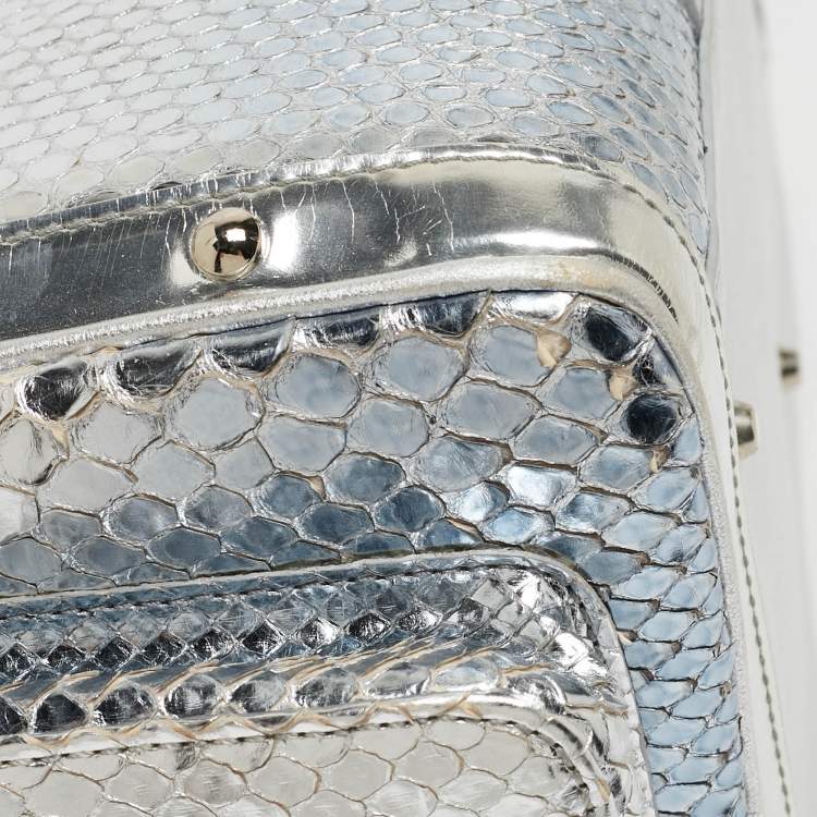 Pre Owned Versace Silver Snakeskin Snap Out Of It Satchel