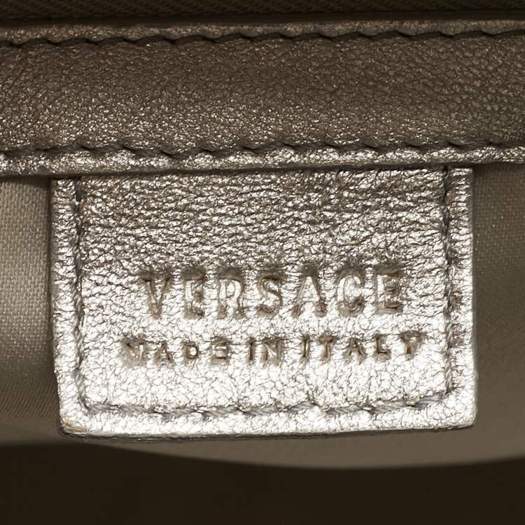 Pre Owned Versace Silver Snakeskin Snap Out Of It Satchel