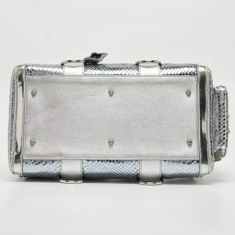 Pre Owned Versace Silver Snakeskin Snap Out Of It Satchel