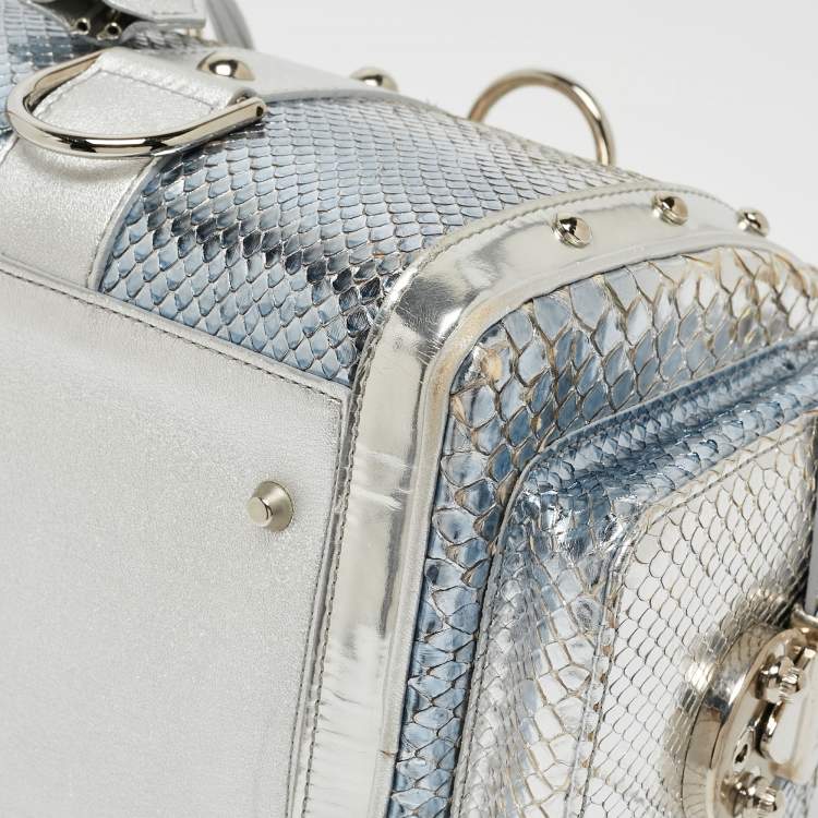 Pre Owned Versace Silver Snakeskin Snap Out Of It Satchel
