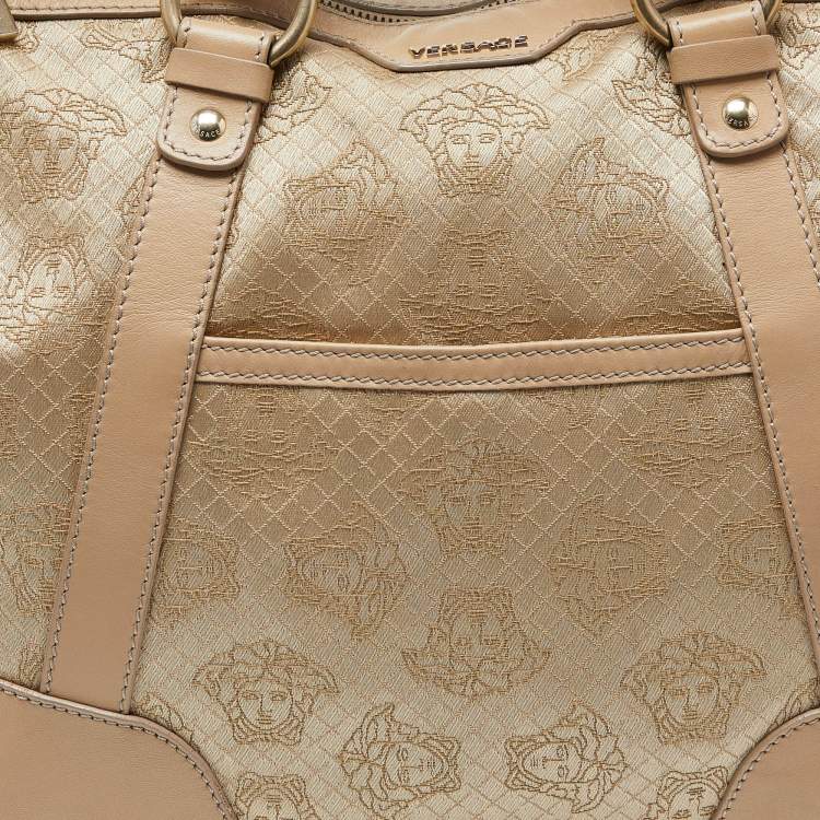 Pre Owned Versace Beige Signature Canvas and Leather Satchel