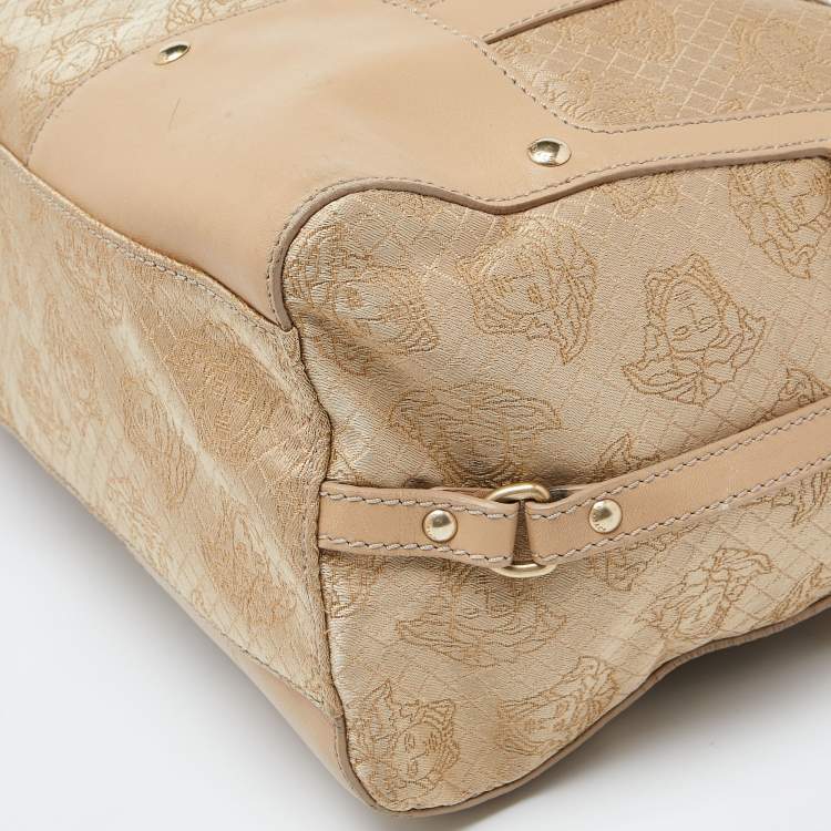 Pre Owned Versace Beige Signature Canvas and Leather Satchel