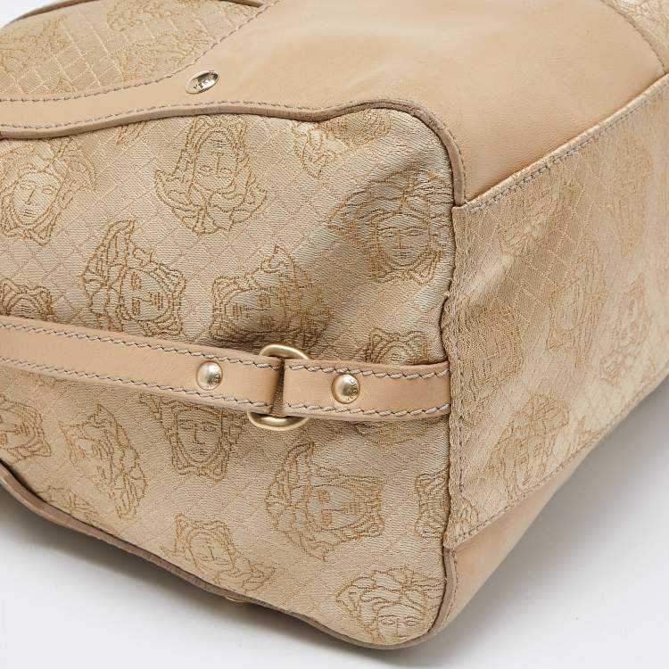 Pre Owned Versace Beige Signature Canvas and Leather Satchel