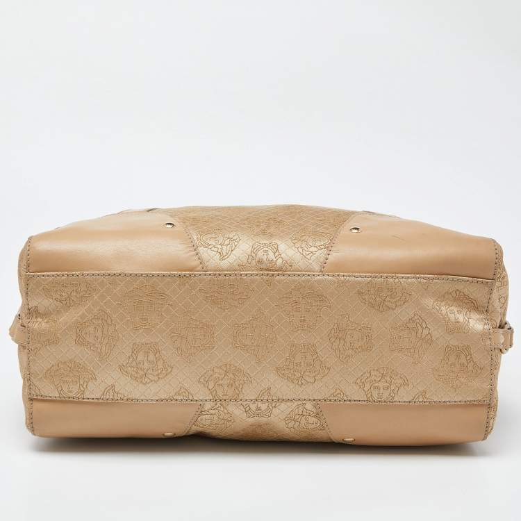 Pre Owned Versace Beige Signature Canvas and Leather Satchel