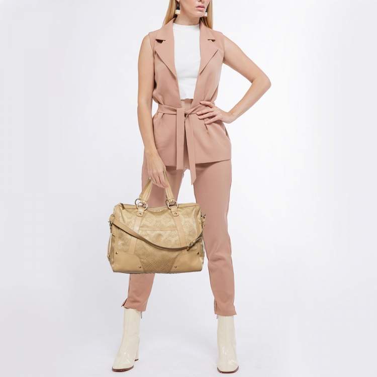 Pre Owned Versace Beige Signature Canvas and Leather Satchel