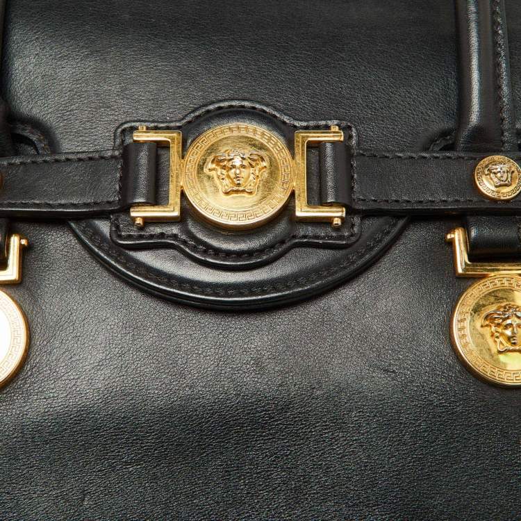 Pre Owned Versace Black Leather Medusa Medallion Tote