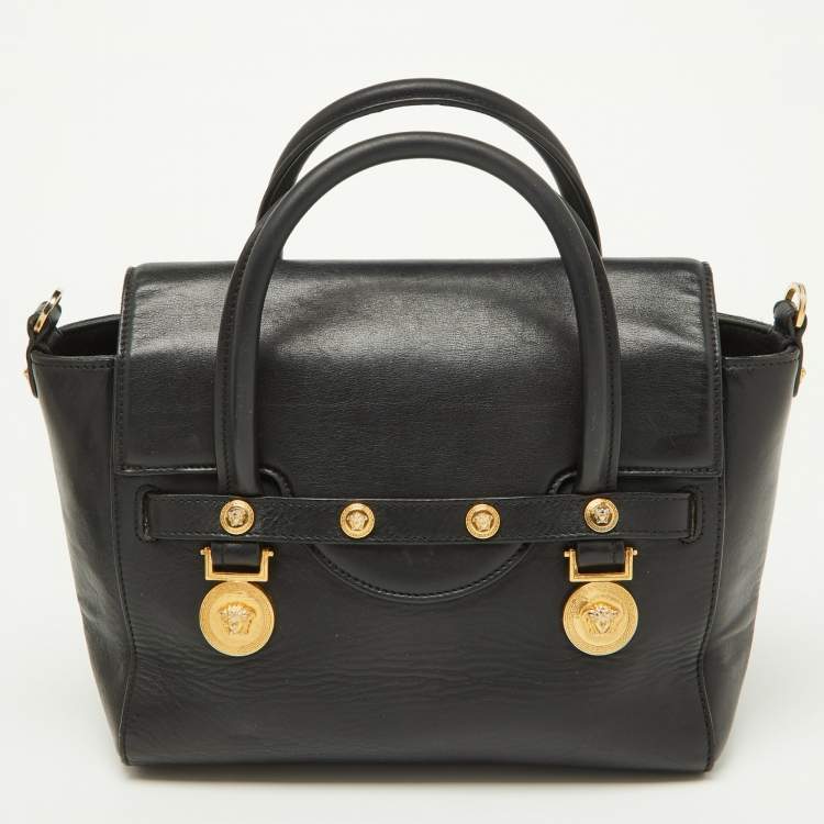 Pre Owned Versace Black Leather Medusa Medallion Tote
