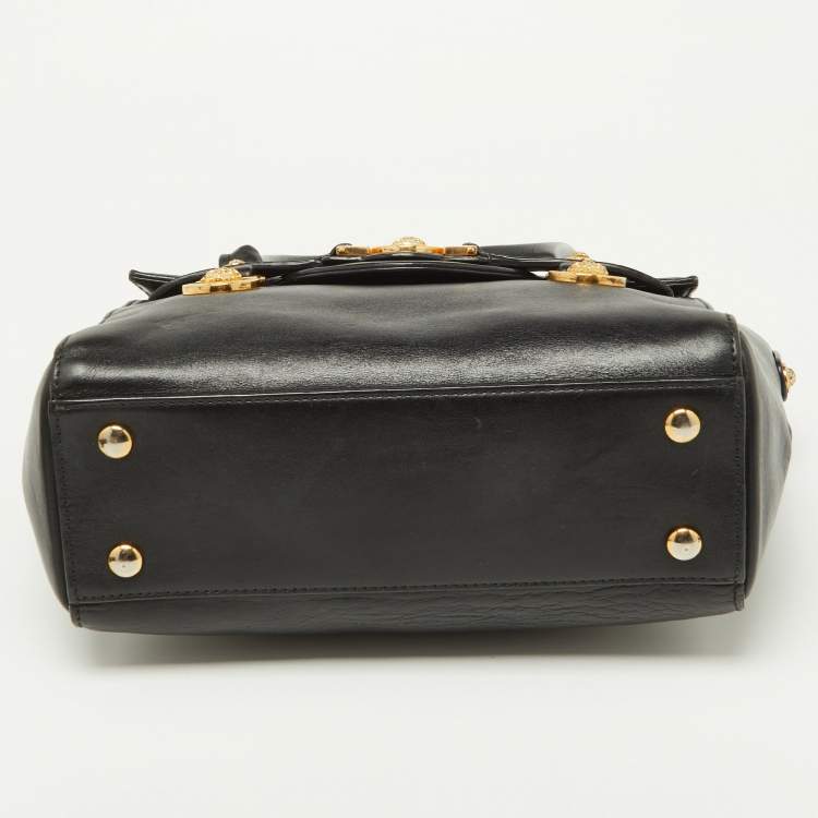 Pre Owned Versace Black Leather Medusa Medallion Tote