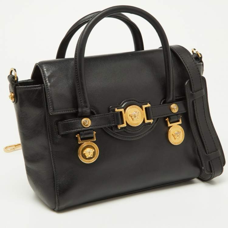 Pre Owned Versace Black Leather Medusa Medallion Tote