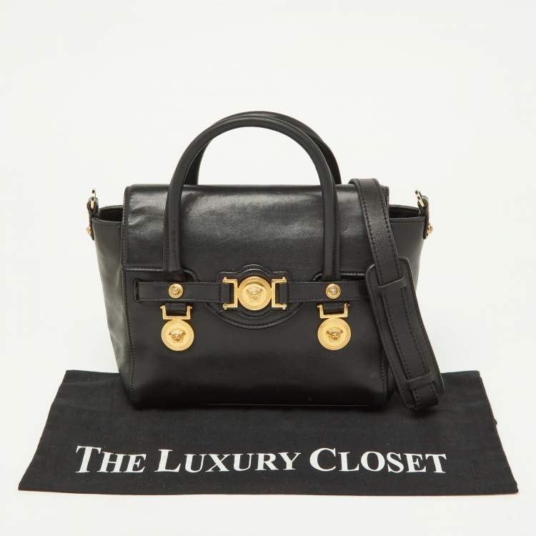 Pre Owned Versace Black Leather Medusa Medallion Tote