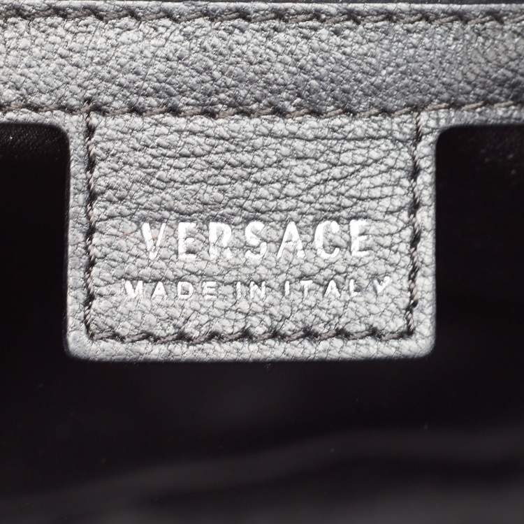 Pre Owned Versace Black/Beige Croc Embossed and Patent Leather Studded Madonna Satchel