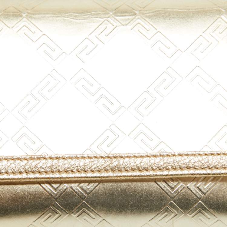 Pre Owned Versace Gold Embossed Leather Flap Wallet on Strap