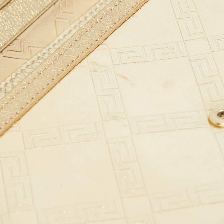 Pre Owned Versace Gold Embossed Leather Flap Wallet on Strap