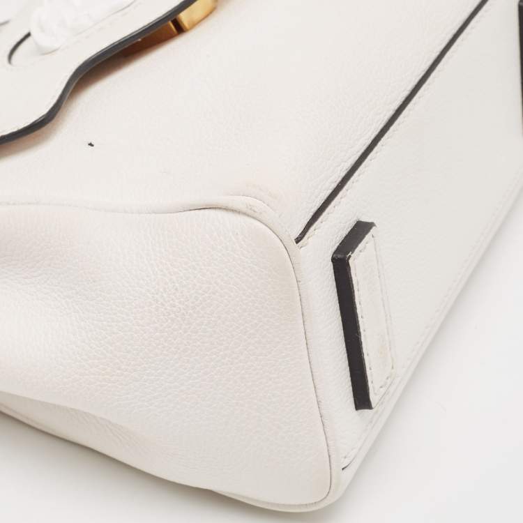 Pre Owned Versace Off White Leather La Medusa Top Handle Bag