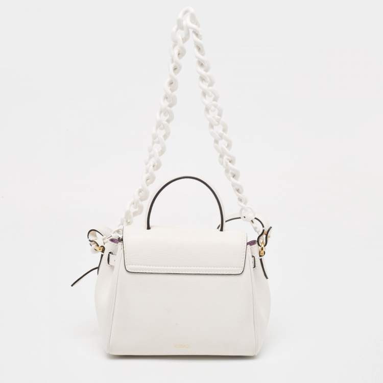 Pre Owned Versace Off White Leather La Medusa Top Handle Bag