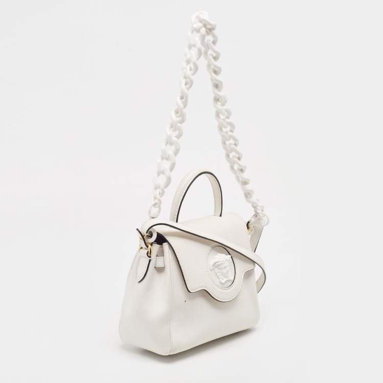 Pre Owned Versace Off White Leather La Medusa Top Handle Bag