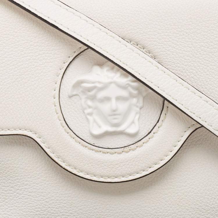 Pre Owned Versace Off White Leather La Medusa Top Handle Bag