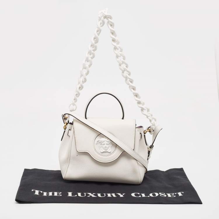 Pre Owned Versace Off White Leather La Medusa Top Handle Bag