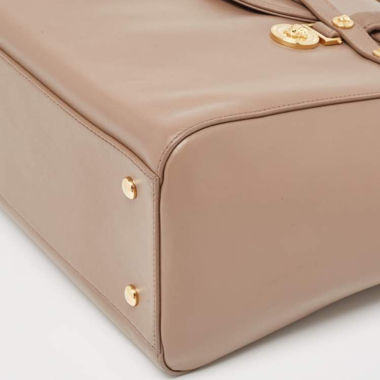 Pre Owned Versace Beige Leather Large Medusa Medallion Tote
