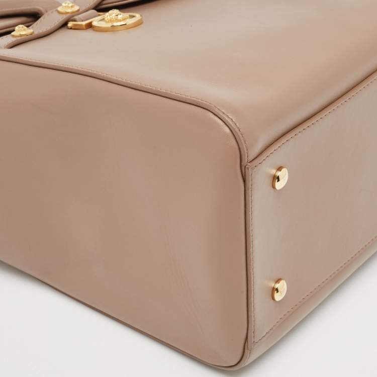 Pre Owned Versace Beige Leather Large Medusa Medallion Tote