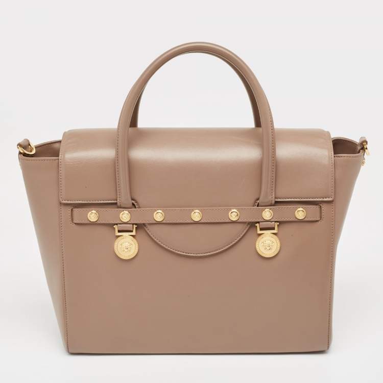 Pre Owned Versace Beige Leather Large Medusa Medallion Tote