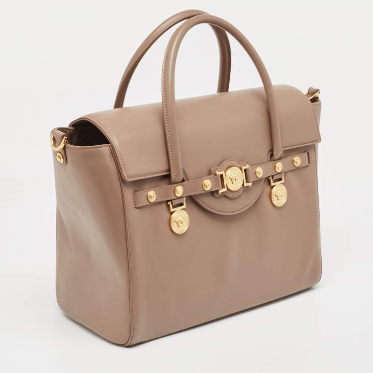 Pre Owned Versace Beige Leather Large Medusa Medallion Tote