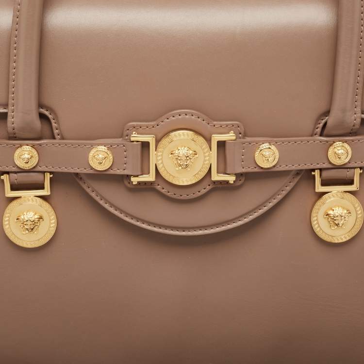 Pre Owned Versace Beige Leather Large Medusa Medallion Tote