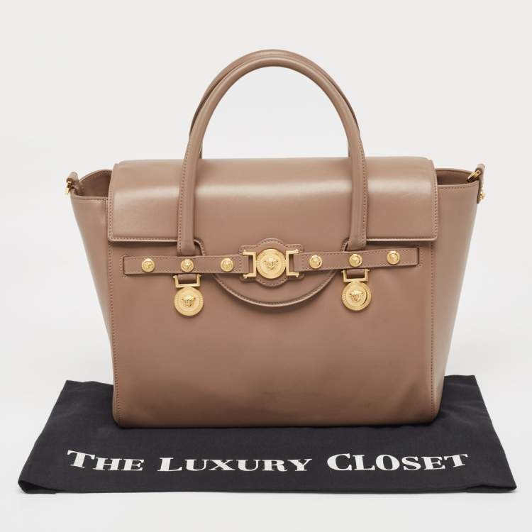 Pre Owned Versace Beige Leather Large Medusa Medallion Tote