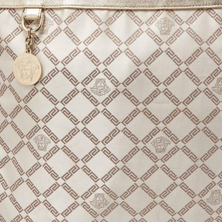 Pre Owned Versace Gold Monogram Fabric and Leather Medusa Chain Tote