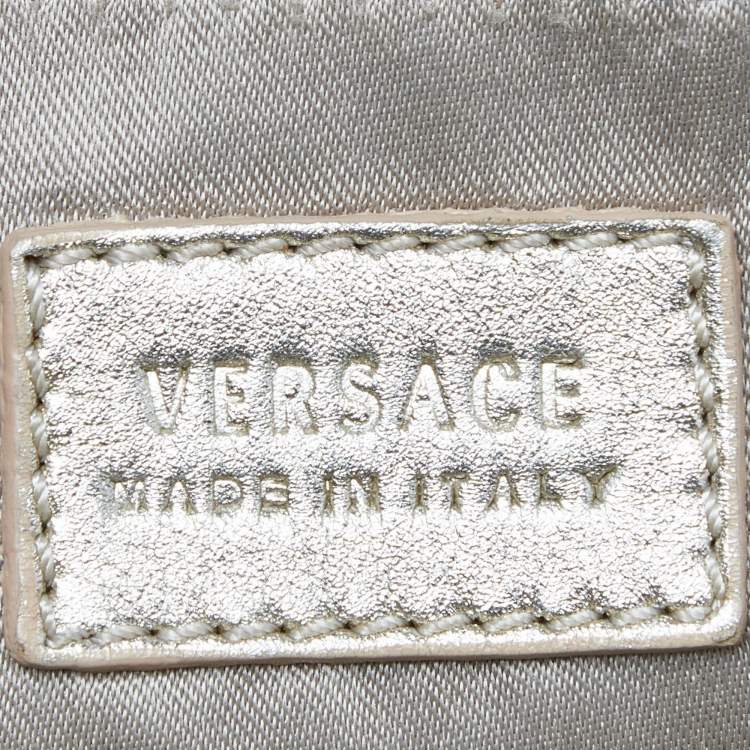 Pre Owned Versace Gold Monogram Fabric and Leather Medusa Chain Tote