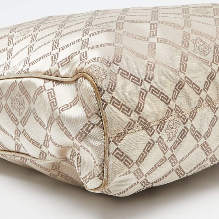 Pre Owned Versace Gold Monogram Fabric and Leather Medusa Chain Tote