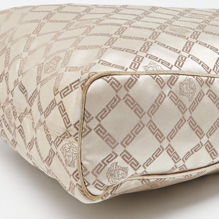 Pre Owned Versace Gold Monogram Fabric and Leather Medusa Chain Tote