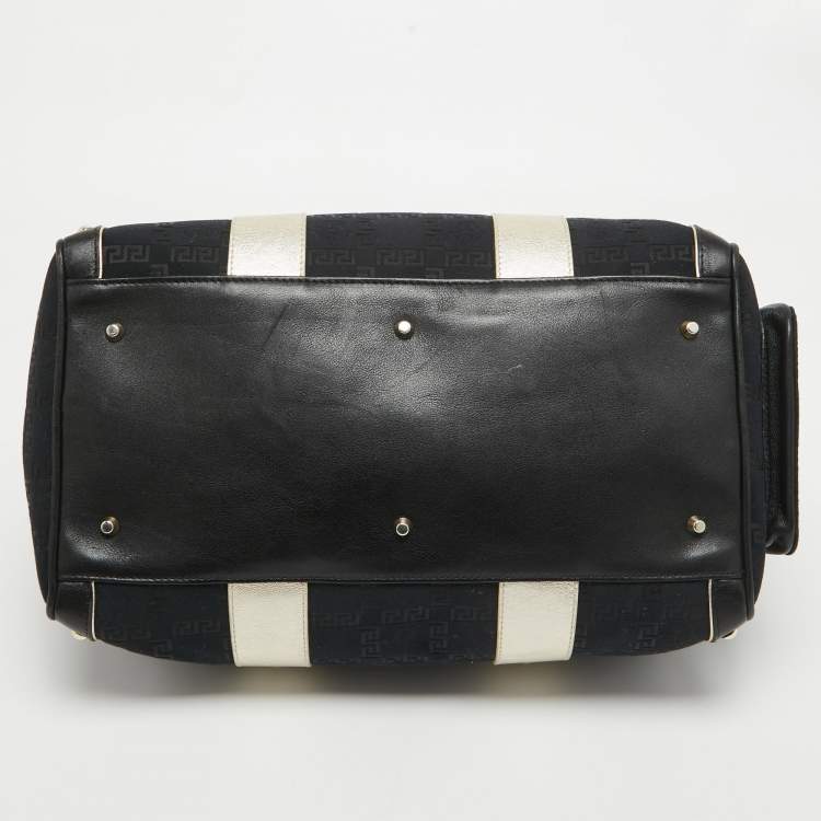 Pre Owned Versace Black/Gold Signature Fabric and Leather Studded Snap Out Of It Satchel