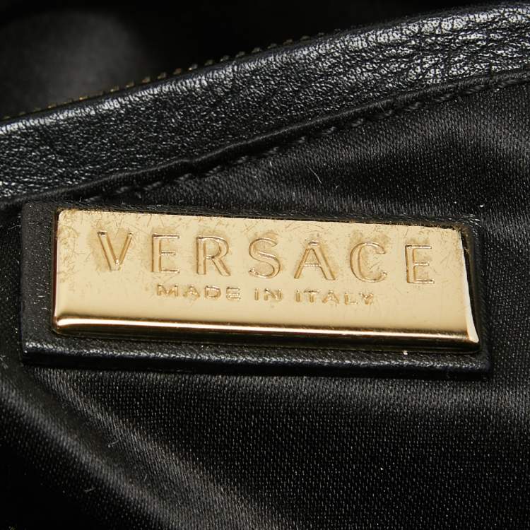 Pre Owned Versace Black/Gold Signature Fabric and Leather Studded Snap Out Of It Satchel