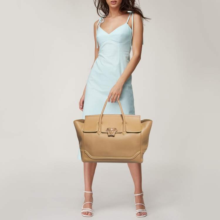Pre Owned Versace Beige Leather Large Palazzo Empire Tote