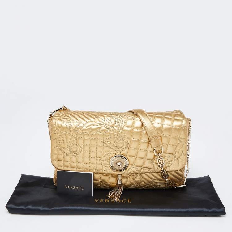 Pre Owned Versace Gold Barocco Leather Vanitas Medea Shoulder Bag