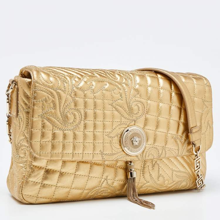 Pre Owned Versace Gold Barocco Leather Vanitas Medea Shoulder Bag