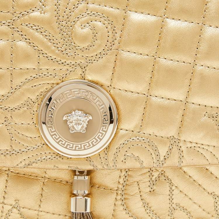 Pre Owned Versace Gold Barocco Leather Vanitas Medea Shoulder Bag