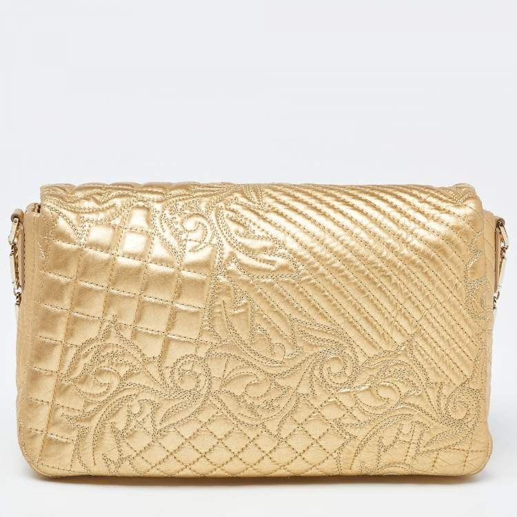 Pre Owned Versace Gold Barocco Leather Vanitas Medea Shoulder Bag